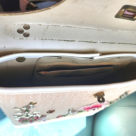 Vtg 60s EC Style Antique DIY Box Purse Bucket Embroidery Flowers Glitzy Handbag - Picture 13 of 16